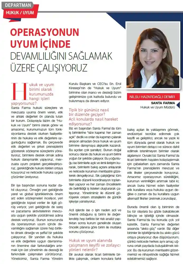 Workshop Dergisi yeni sayısına Hukuk ve Uyum Müdürümüz Nilsu Hazardağlı Demir “Hukuk ve Uyum” Dosyasında Konuk Oldu