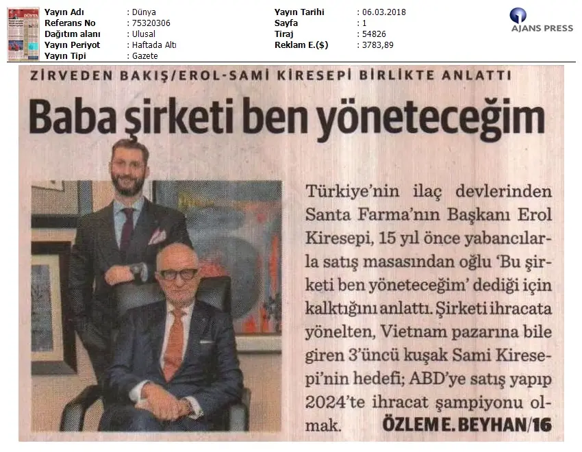 Dünya Gazetesi Zirveden Bakış bölümünde bugün, Yönetim Kurulu Başkanımız Sn. Erol Kiresepi ve İcra Komitesi Başkan Yardımcımız Sn. Sami Kiresepi'nin görüşlerine yer verdi.