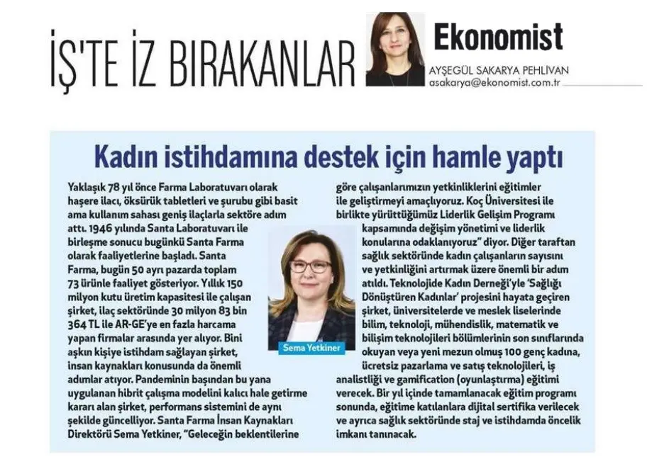 İnsan Kaynakları Direktörümüz Sema Yetkiner Ekonomist Dergisi’ne Konuk Oldu