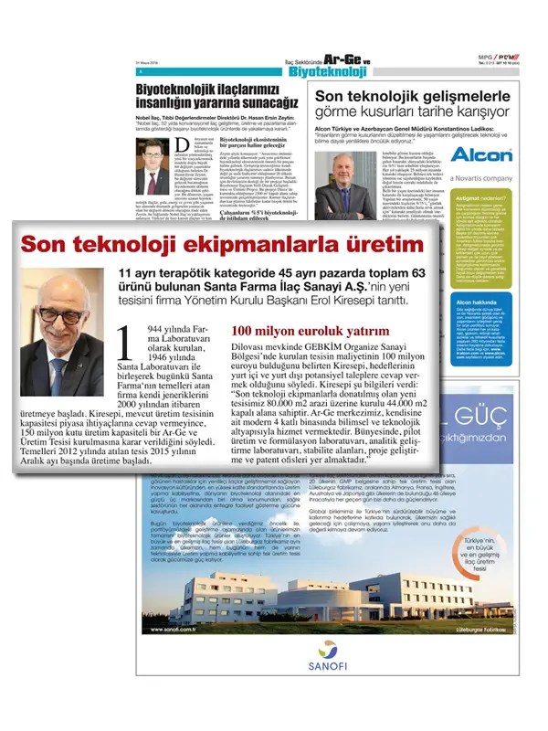 İlaç Sektöründe Ar-Ge ve Biyoteknoloji Ekinde Yeni Üretim Tesisimiz ile İlgili Haber Yayımlandı
